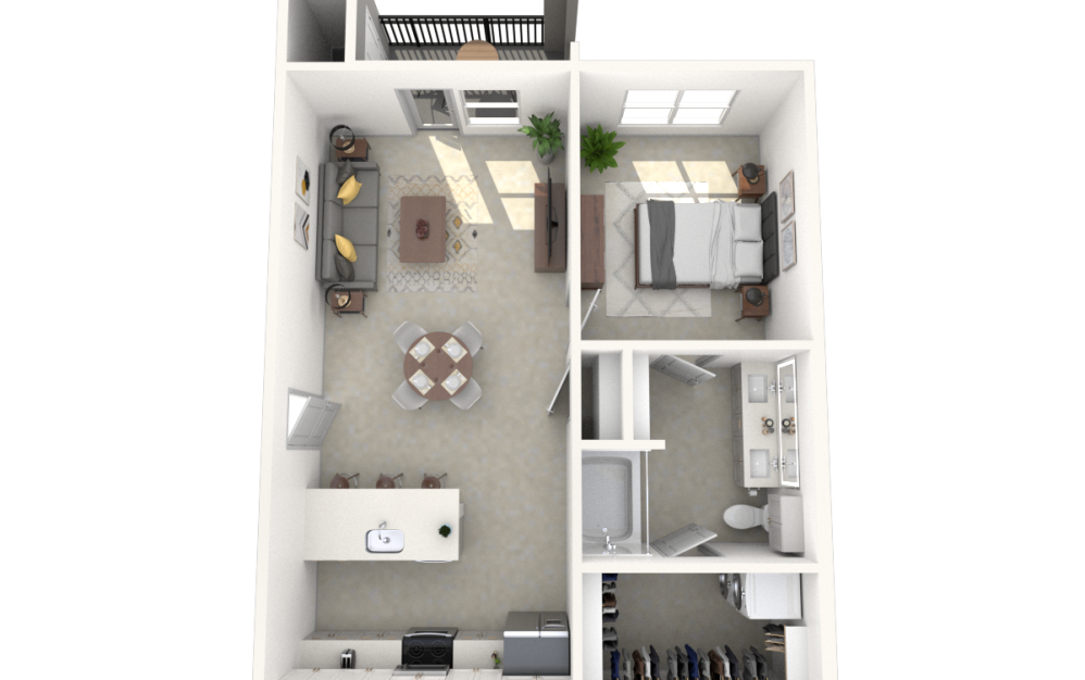A1a - 1 bedroom floorplan layout with 1 bathroom and 722 square feet (3D) A1a - 1 bedroom floorplan layout with 1 bathroom and 722 square feet (3D)