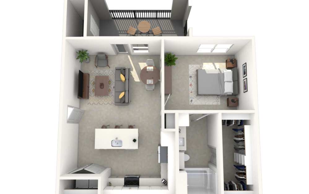 A2 - 1 bedroom floorplan layout with 1 bathroom and 727 square feet (3D) A2 - 1 bedroom floorplan layout with 1 bathroom and 727 square feet (3D)
