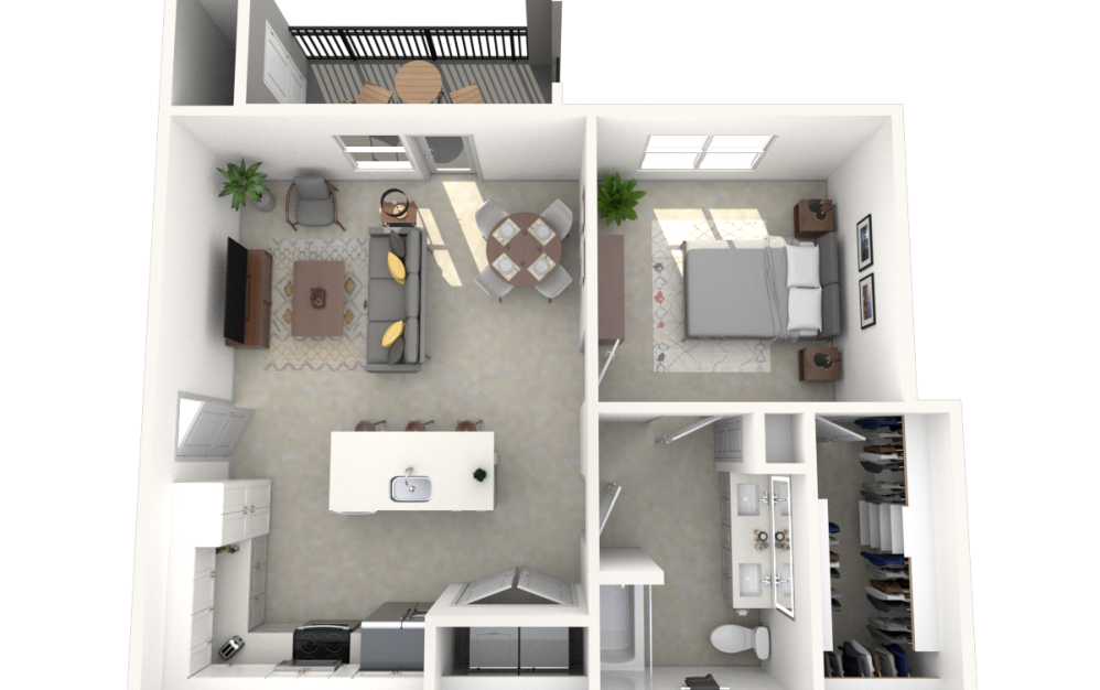 A3-HC - 1 bedroom floorplan layout with 1 bathroom and 745 square feet (3D) A3-HC - 1 bedroom floorplan layout with 1 bathroom and 745 square feet (3D)