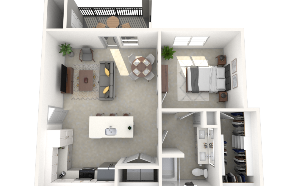 A3 - 1 bedroom floorplan layout with 1 bathroom and 745 square feet (3D) A3 - 1 bedroom floorplan layout with 1 bathroom and 745 square feet (3D)