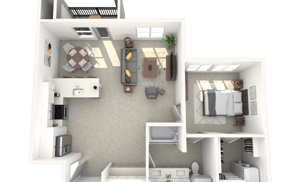 A4 - 1 bedroom floorplan layout with 1 bathroom and 786 square feet (3D) A4 - 1 bedroom floorplan layout with 1 bathroom and 786 square feet (3D)