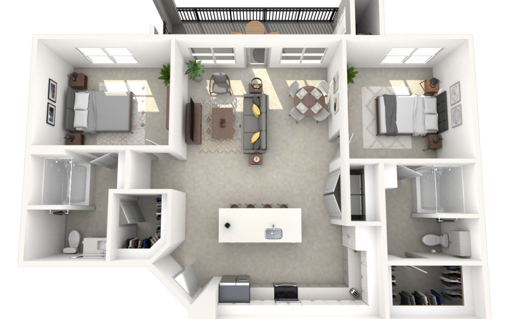 B4 - 2 bedroom floorplan layout with 2 bathrooms and 1119 square feet (3D) B4 - 2 bedroom floorplan layout with 2 bathrooms and 1119 square feet (3D)