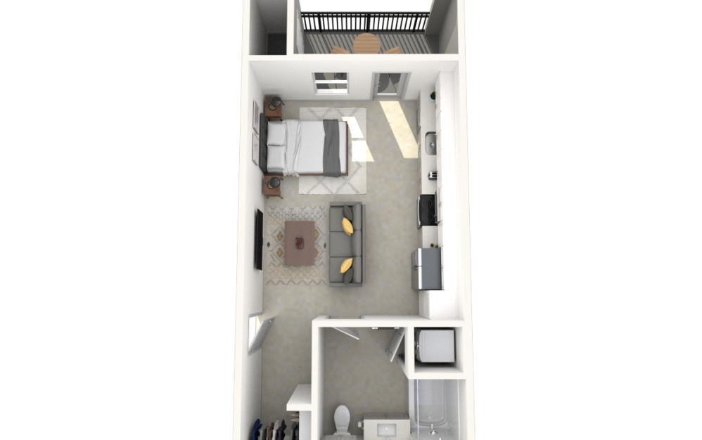 E1-HC - Studio floorplan layout with 1 bathroom and 446 square feet (3D) E1-HC - Studio floorplan layout with 1 bathroom and 446 square feet (3D)
