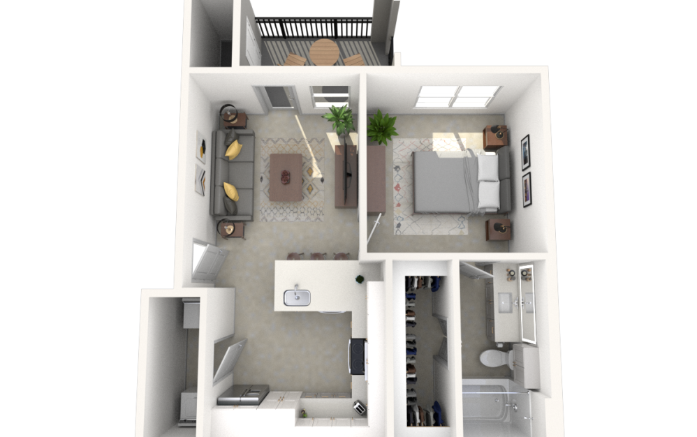E2 - Studio floorplan layout with 1 bathroom and 573 square feet (3D) E2 - Studio floorplan layout with 1 bathroom and 573 square feet (3D)