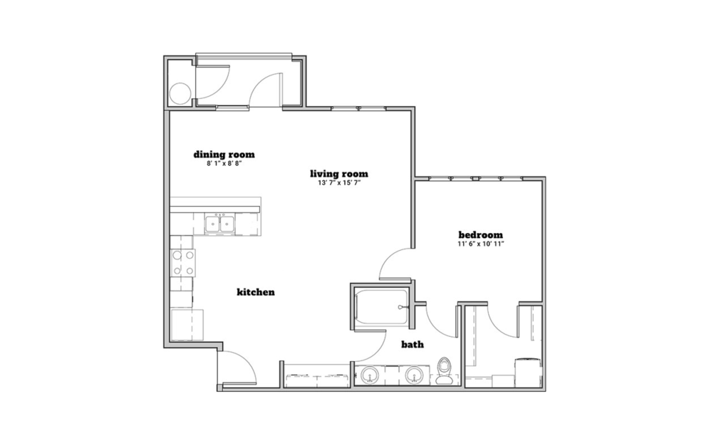 A4 - 1 bedroom floorplan layout with 1 bathroom and 786 square feet